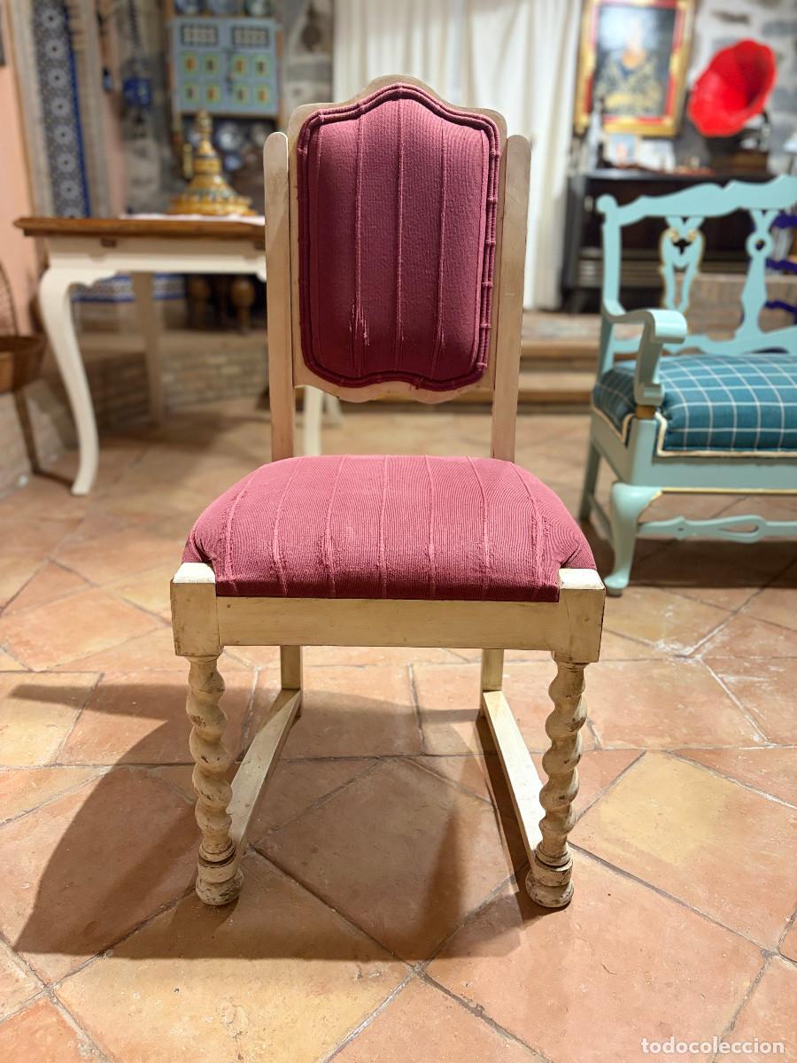 Antig&uuml;edades: Lote 5 Sillas Vintage Madera Maciza - Patas Salom&oacute;nicas Torneadas - Ideales Restauraci&oacute;n