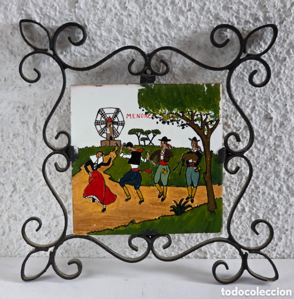 Antig&uuml;edades: Menorca Azulejo en Marco de Hierro - Jota Menorquina Baile Danza Tradicional