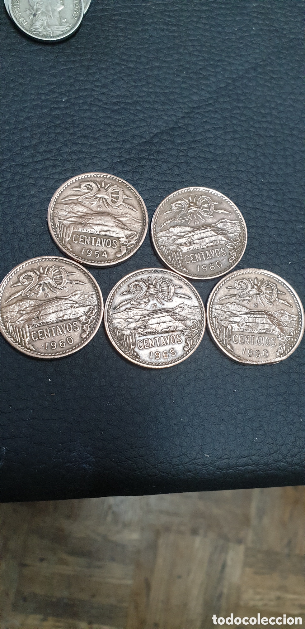 Antig&uuml;edades: 5 monedas mexicana de 20 centavos del a&ntilde;o 1954,60.63.65..