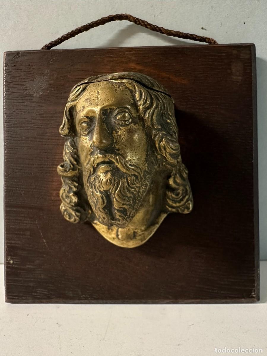 Antig&uuml;edades: Benditera antigua de bronce cabeza de Cristo