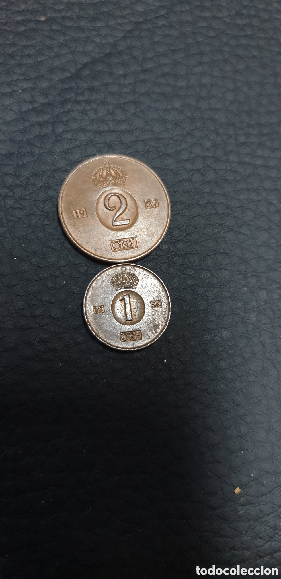 Antig&uuml;edades: monedas de bronce de Suecia del reinado del rey Gustavo VI Adolfo (Gustaf VI Adolf), emitidas entre