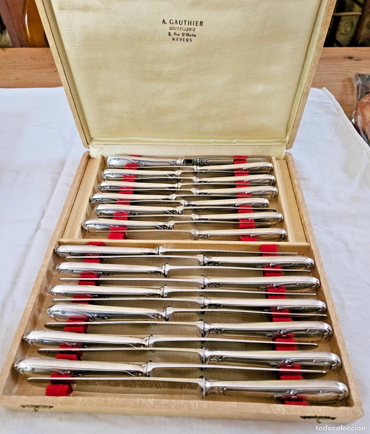 Antig&uuml;edades: COFFRET 24 COUTEAUX FRANCOIS FRIONNET TYPE MARLY STYLE LOUIS XV L 20.80 -25 CM