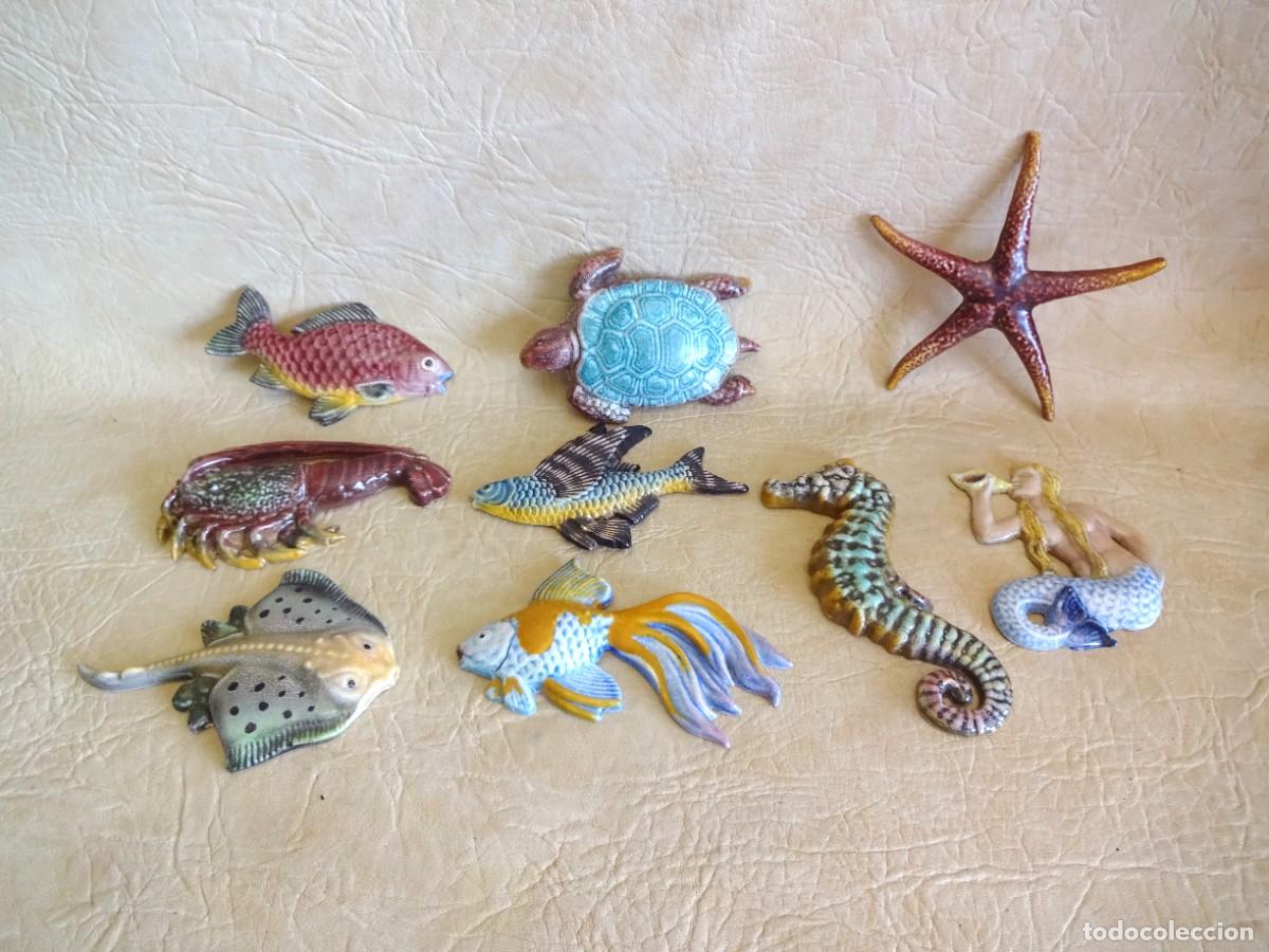 Antiguidades: lote 9 piezas marinas ceramica artistica Talleres Serra de Cornella del Llobregat firmadas
