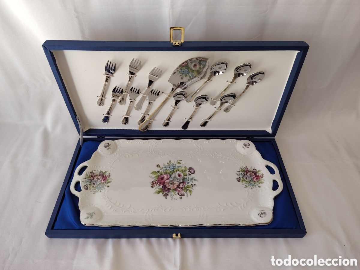 Antig&uuml;edades: Set Tarta Vintage Porcelana T. Limoges Mano y Cuberter&iacute;a