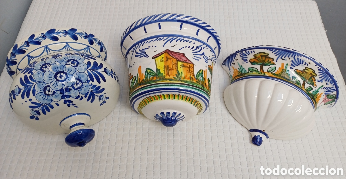 Antig&uuml;edades: Lote de 3 maceteros. Cer&aacute;mica esmaltada - Foto 2