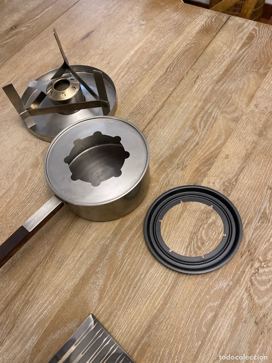 Antig&uuml;edades: Set de Fondue Stelton de Acero Inoxidable y Madera
