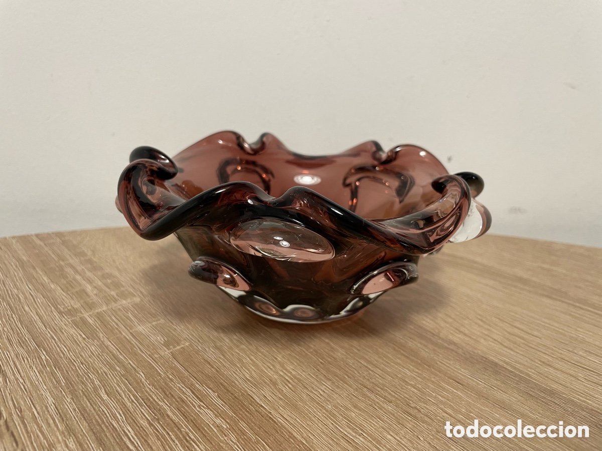 Antig&uuml;edades: CENICERO VIDRIO SOPLADO MURANO MORADO