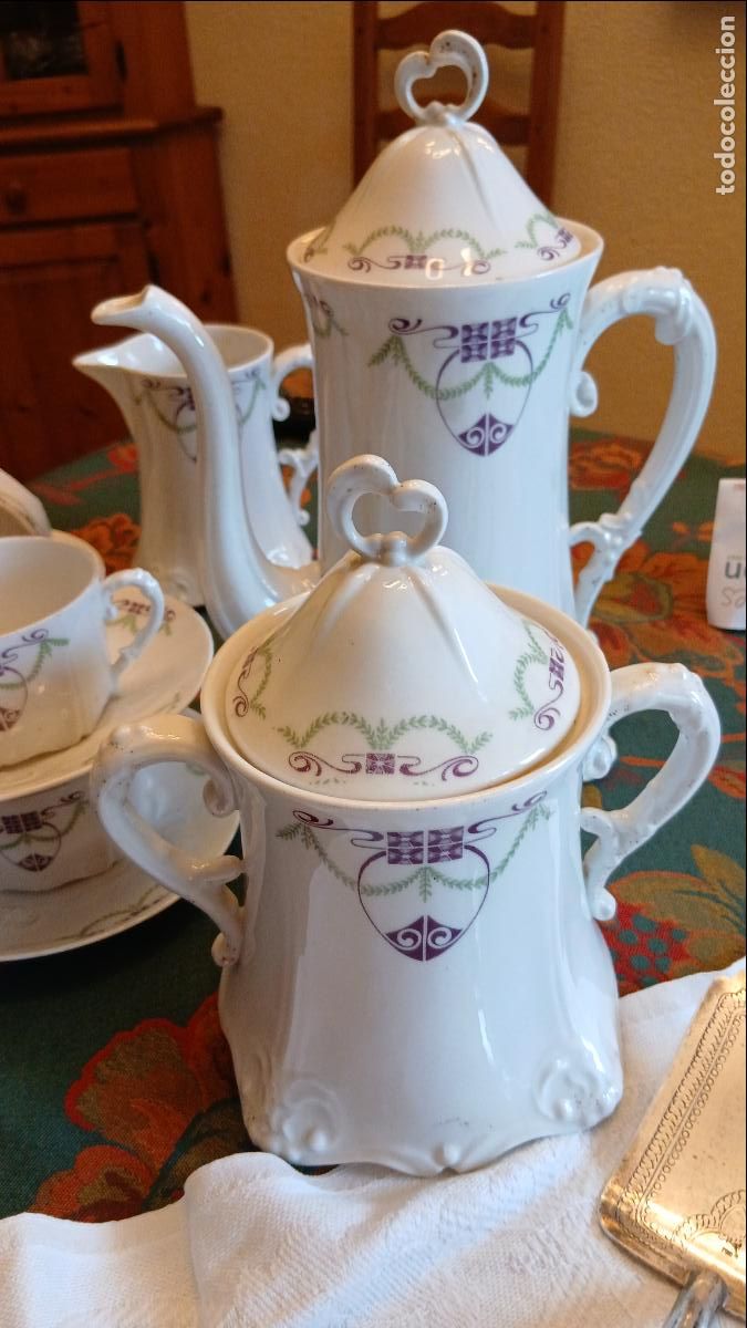 Antig&uuml;edades: Juego cafe porcelana Art Nouveau