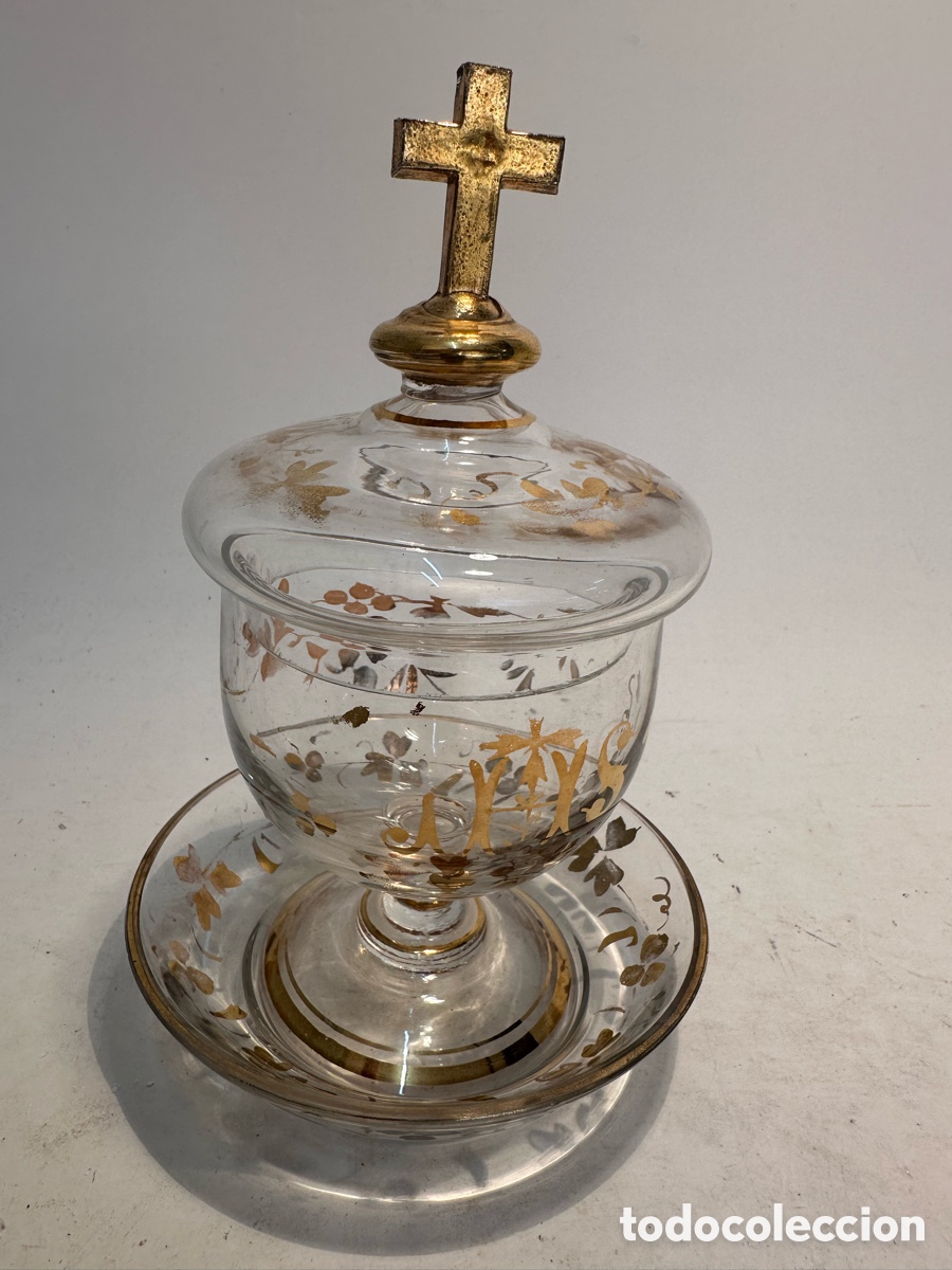 Antig&uuml;edades: PRECIOSO CALIZ O COPON DE CRISTAL SOPLADO CON DETALLES PAN DE ORO ANTIGUO.