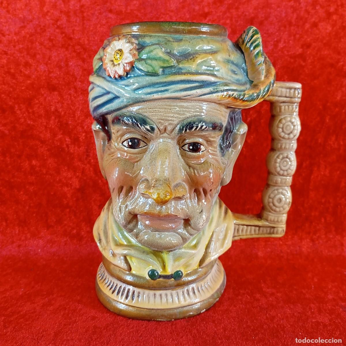 Antig&uuml;edades: JARRA VINTAGE DE CERAMICA - ESTILO TOBY - PINTADA A MANO - SIGLO XX - 18,5 CM DE ALTO