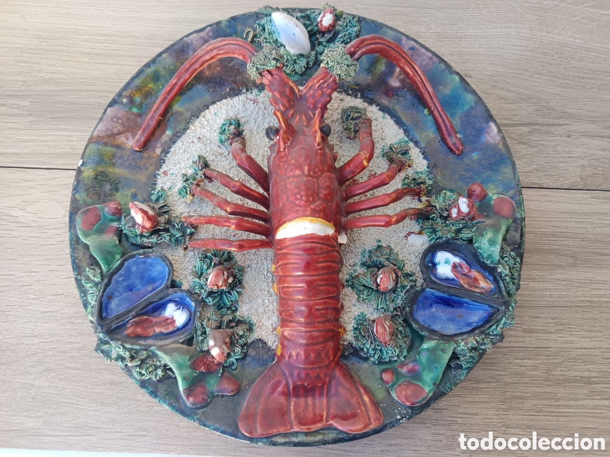 Antig&uuml;edades: Gran plato langosta relieve Portugal &Aacute;lvaro Jos&eacute;, con faltas