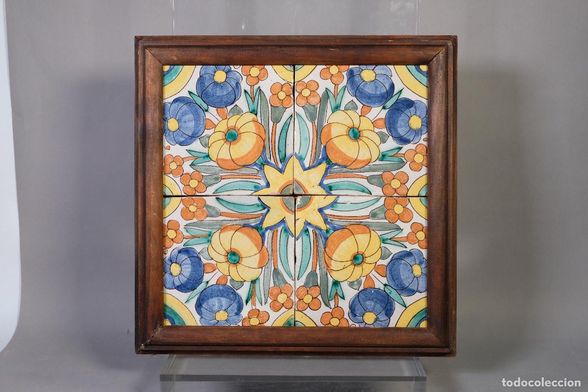 Oggetti Antichi: 4 azulejos catalanes en loza Decoraci&oacute;n floral principios siglo XVIII
