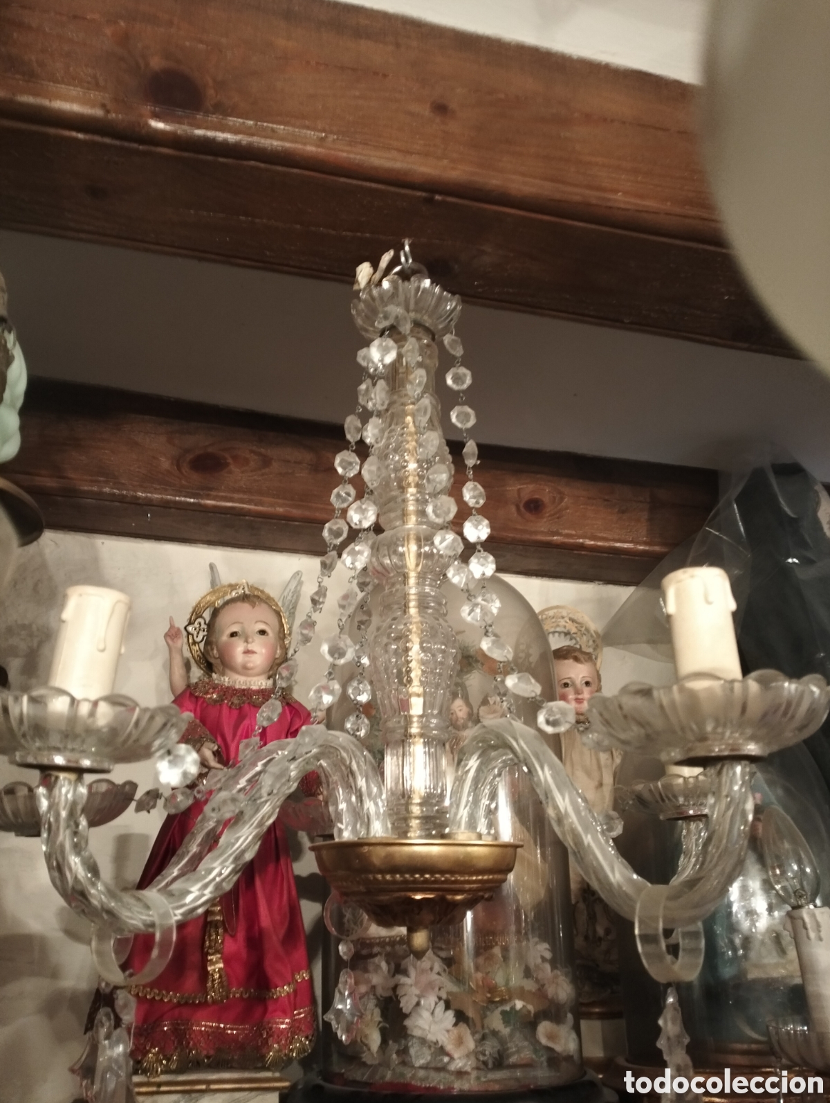 Antig&uuml;edades: Antigua l&aacute;mpara de lagrimas en cristal de 5 brazos de los a&ntilde;os 20-30
