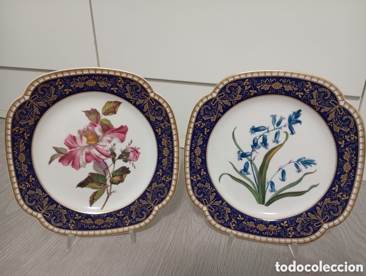 Antig&uuml;edades: Juego 2 platos porcelana fina de hueso. Colecci&oacute;n &rdquo;The Cabinet Collection&rdquo; (Spode)