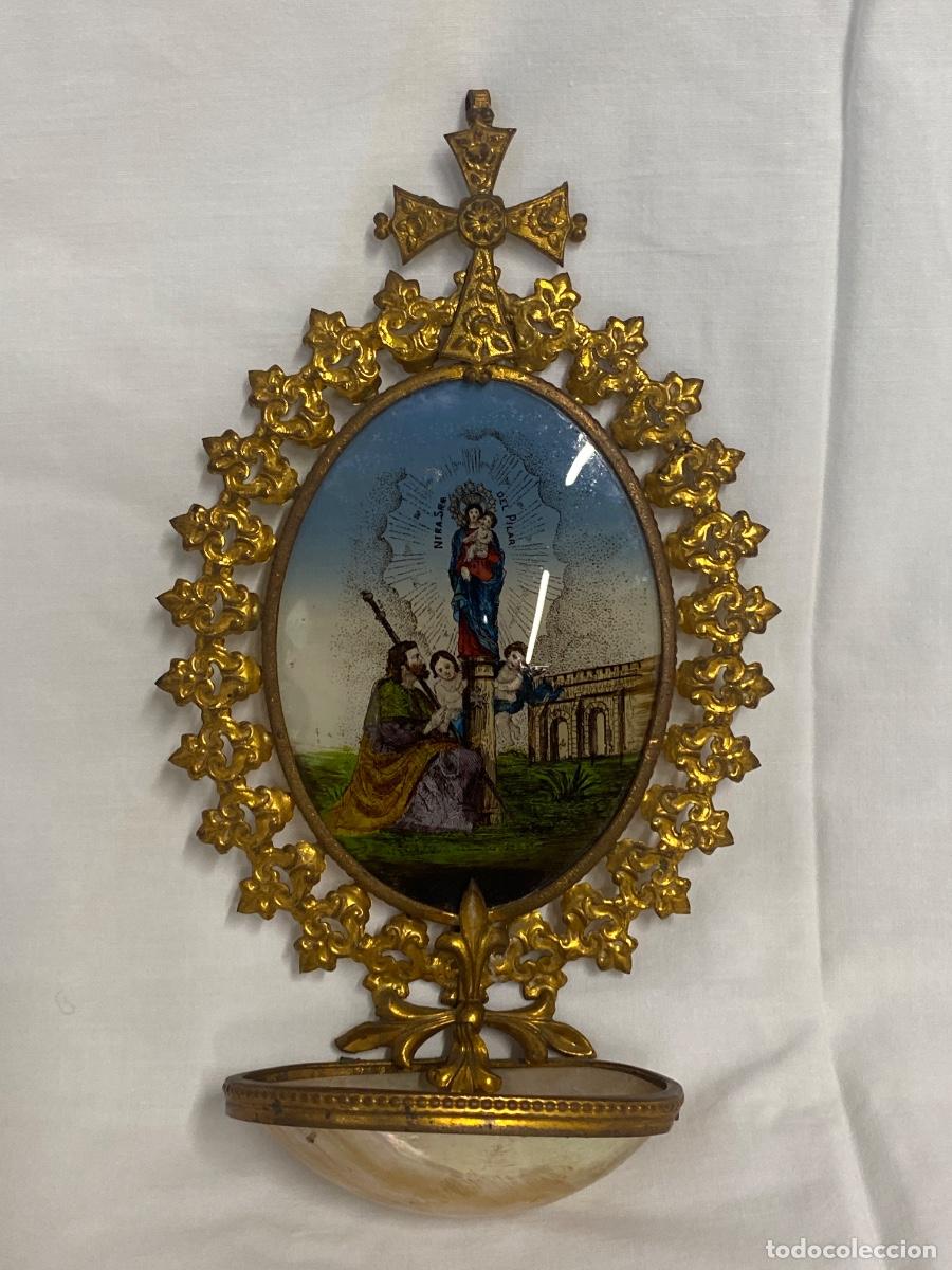 Antig&uuml;edades: BENDITERA CON LA VIRGEN DEL PILAR. SIGLO XIX.