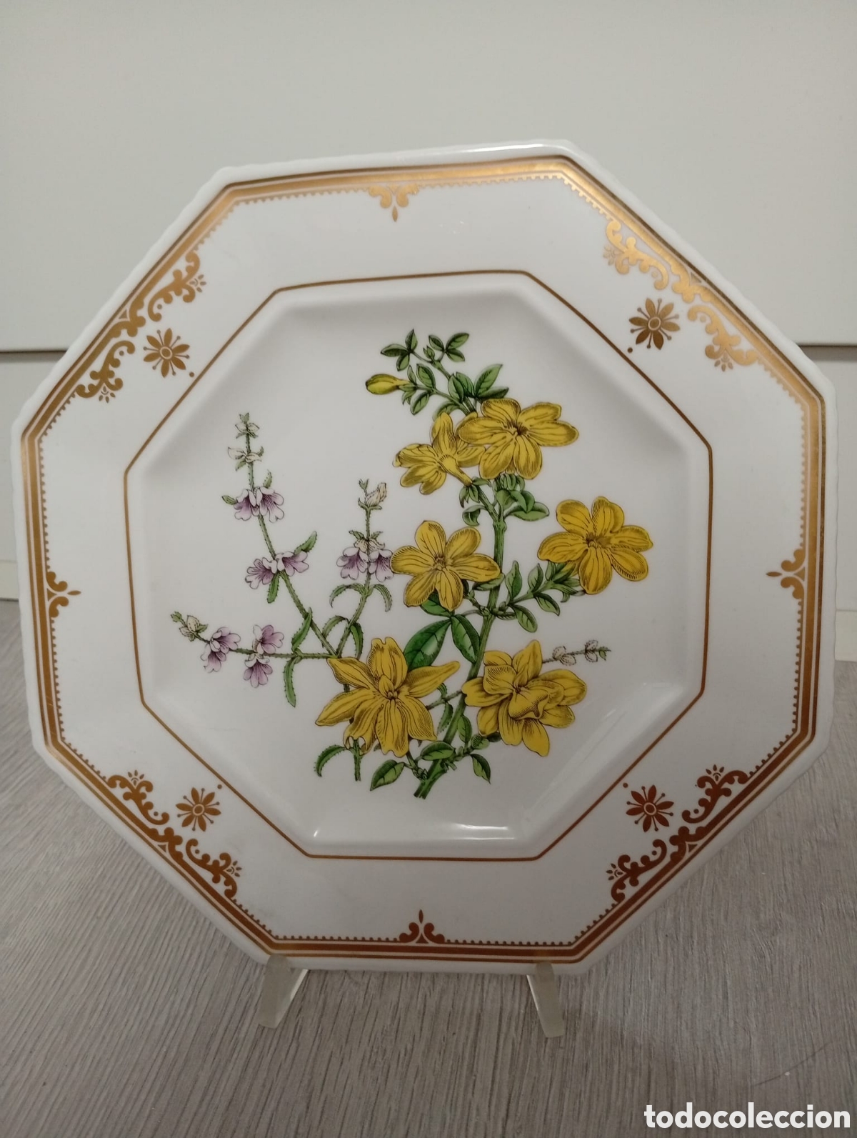 Antig&uuml;edades: Plato octogonal porcelana fina de hueso Spode Sttafford Flowers