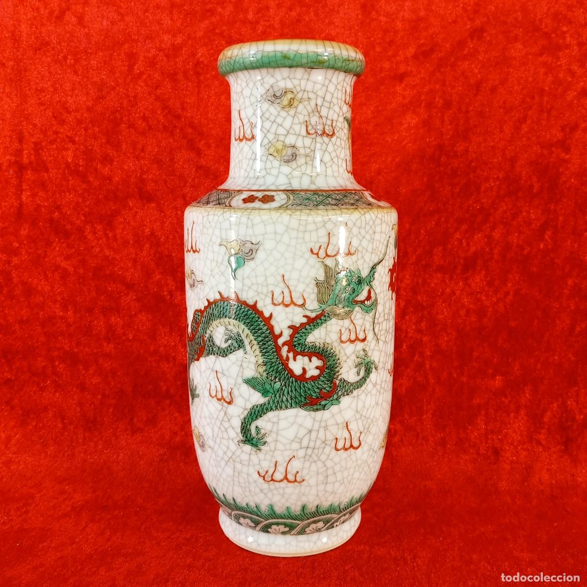Antiques: ANTIGUO JARR&Oacute;N CHINO - ESMALTE CRAQUELADO - DISE&Ntilde;O DE DRAG&Oacute;N VERDE - SIGLO XX - 20,5 CM DE ALTO