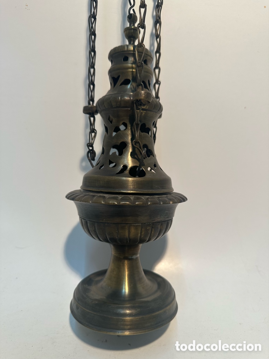 Antig&uuml;edades: INCENSARIO,BOTAFUMEIRO O QUEMADOR DE INCIENSO ANTIGUO DE BRONCE MACIZO.