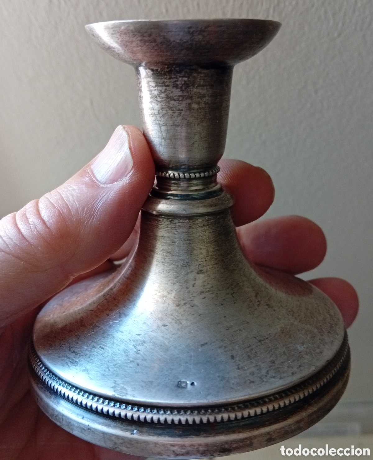 Antig&uuml;edades: Antigua palmatoria candelabros de plata siglo XIX punzones Aguia XIX ( Portugal)