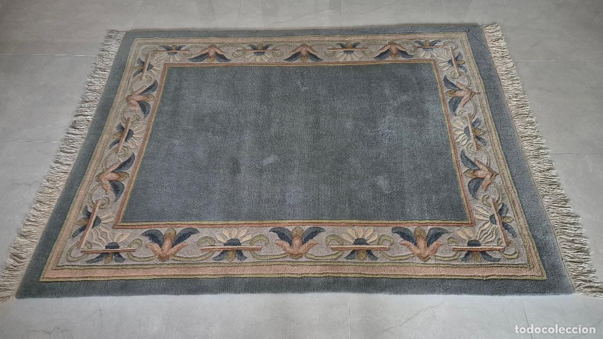 Antig&uuml;edades: Alfombra Tibetana de Lana Azul y Beige