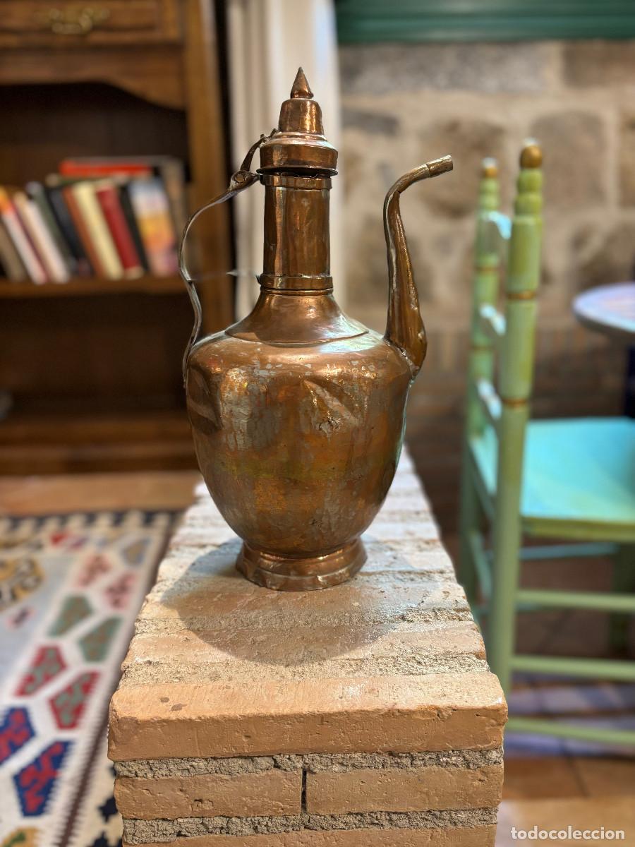 Antig&uuml;edades: Antigua Jarra Aguamanil de Cobre Artesanal - Estilo Ibrik Oriental S.XIX / XX - 35 cm