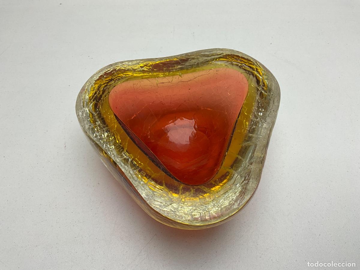 Antig&uuml;edades: RARO CENICERO DE CRISTAL DE MURANO EN ROJO Y AMARILLO - PERFECTO ESTADO