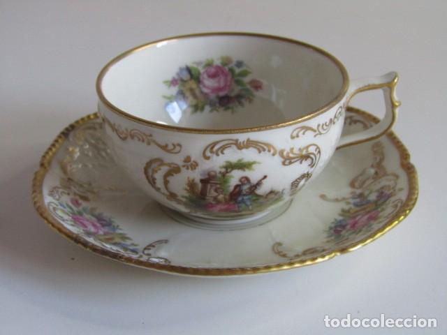 Antig&uuml;edades: PRECIOSA TAZA Y PLATILLO PORCELANA ALEMANA ROSENTHAL SANSSOUCI - ESCENAS GALANTES Y ORO
