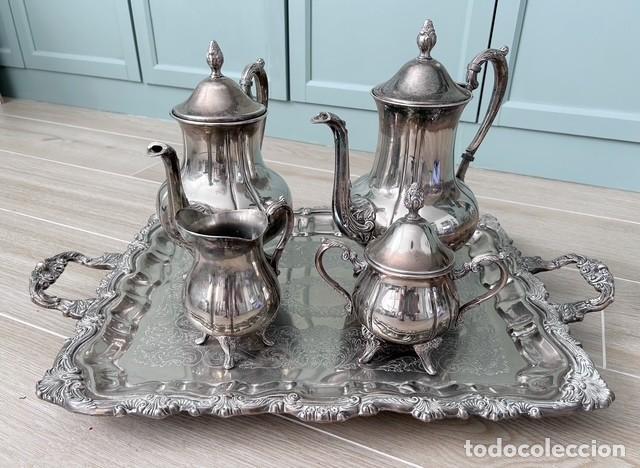 Antig&uuml;edades: GRAN JUEGO DE CAF&Eacute; Y T&Eacute; SHERIDAN TAUNTON &ndash; USA &ndash; 5 PIEZAS &ndash; METAL PLATEADO &ndash; 7,4 KG