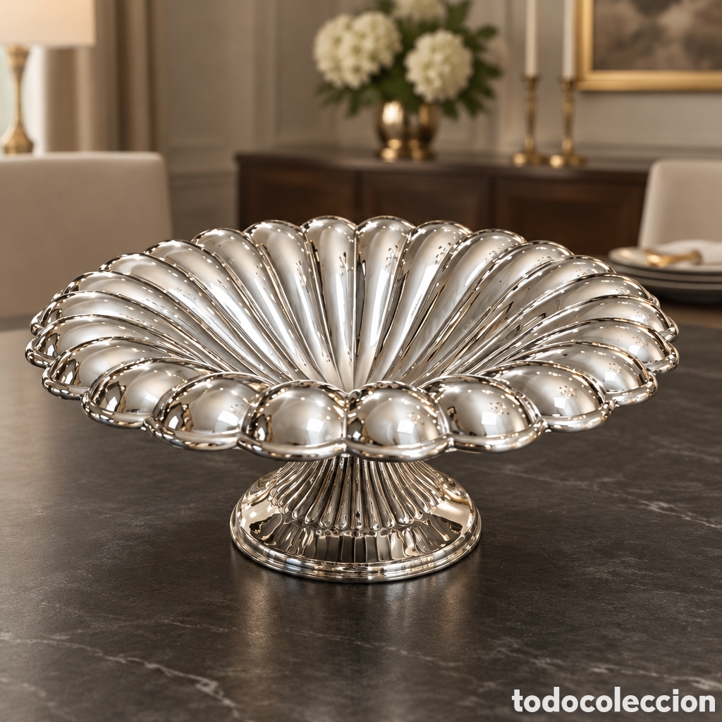 Antig&uuml;edades: ELEGANTE CENTRO DE MESA ELABORADO EN METAL PLATEADO ALPACA, BA&Ntilde;O DE PLATA. 23CM DI&Aacute;METRO 8CM ALTO
