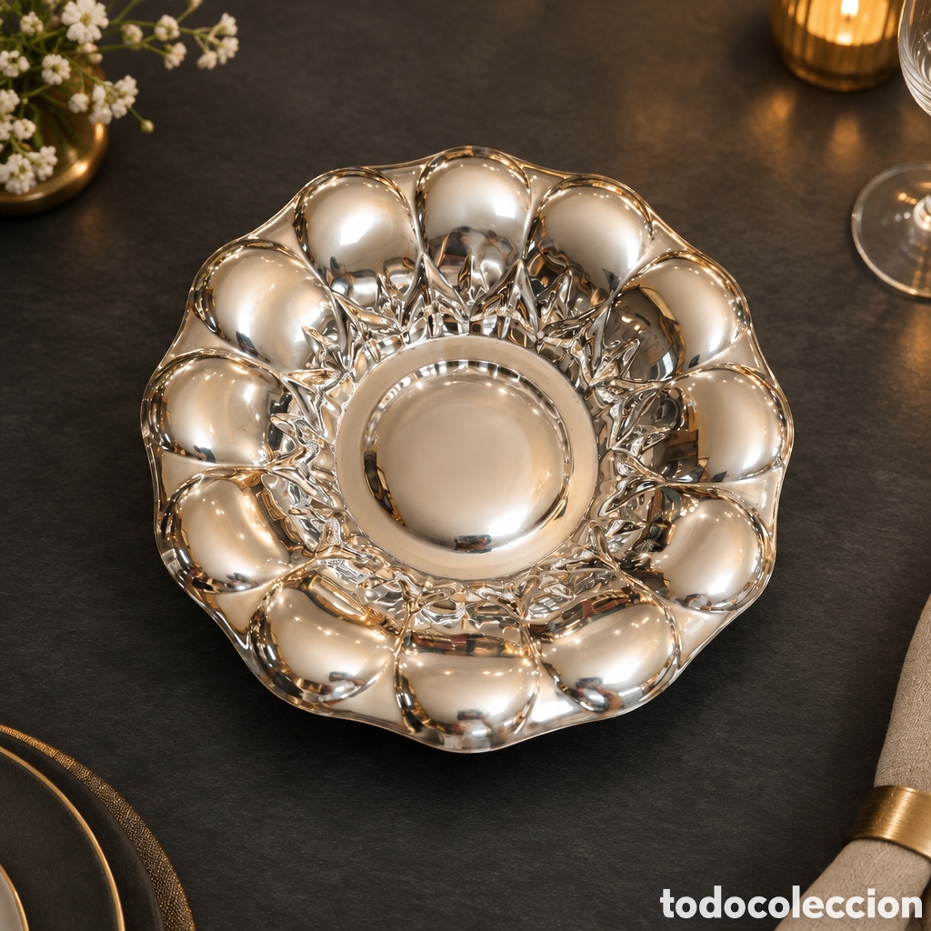 Antig&uuml;edades: ELEGANTE CENTRO DE MESA, BANDEJA ELABORADO EN METAL PLATEADO ALPACA, BA&Ntilde;O DE PLATA. 25CM DI&Aacute;METRO 5C