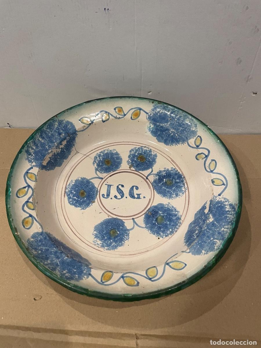 Antig&uuml;edades: ANTIGUA CERAMICA ARAGONESA , PLATO POLICROMO S. XVIII-XIX - INICIALES J.S.G. - ESTA LA&Ntilde;ADO VER IMAGE