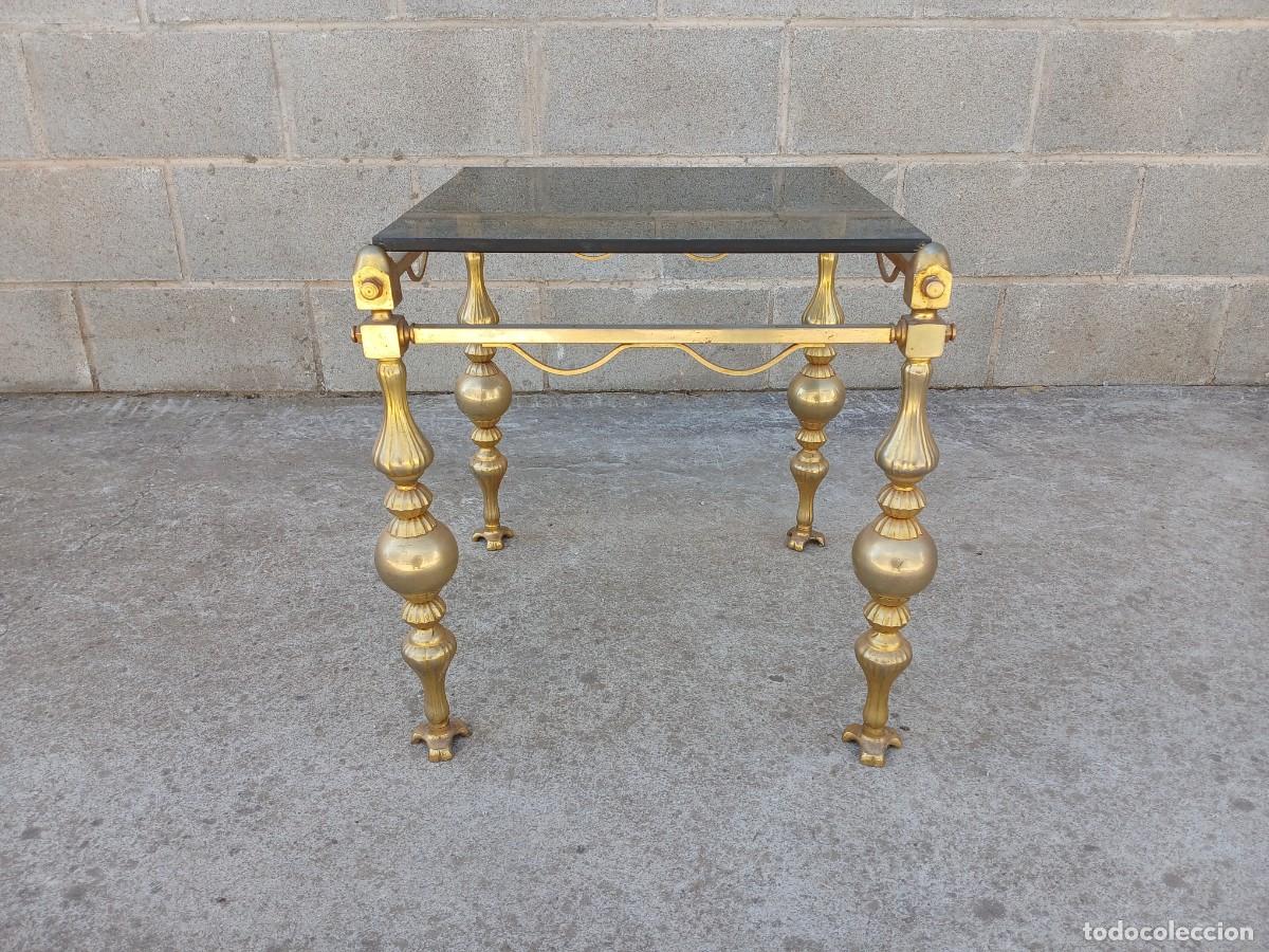 Antig&uuml;edades: Mesa auxiliar antigua estilo Luis XVI bronce lat&oacute;n. Mueble mesita met&aacute;lica antigua vintage. - Foto 5
