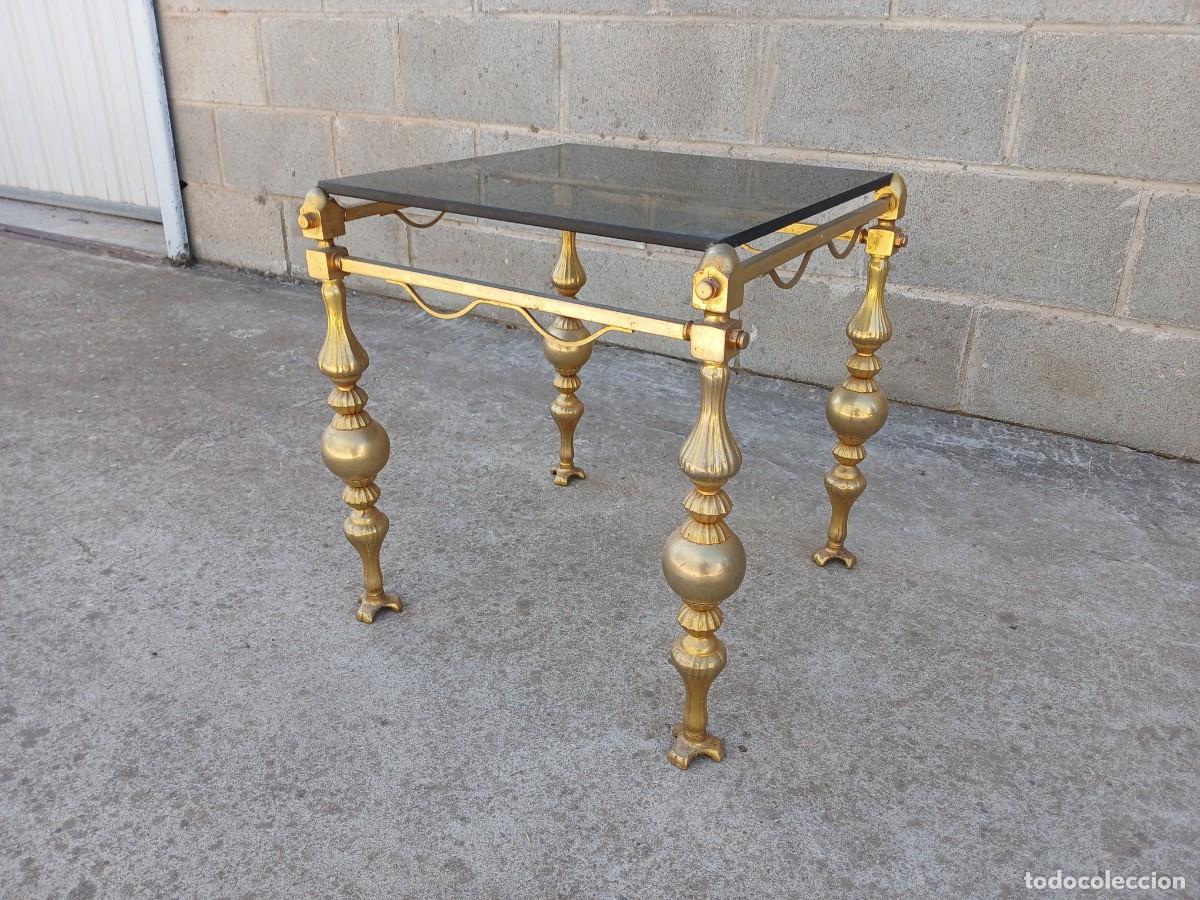 Antig&uuml;edades: Mesa auxiliar antigua estilo Luis XVI bronce lat&oacute;n. Mueble mesita met&aacute;lica antigua vintage. - Foto 2
