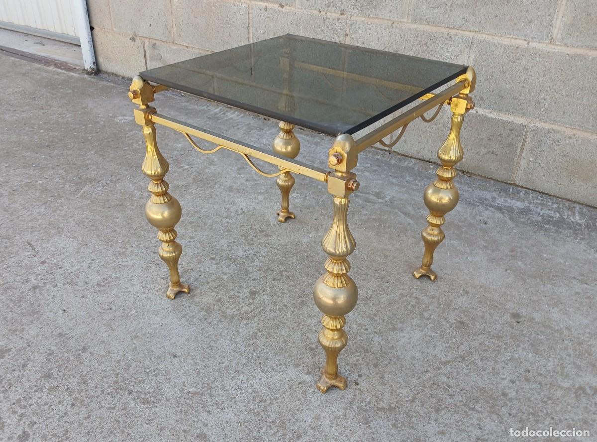 Antig&uuml;edades: Mesa auxiliar antigua estilo Luis XVI bronce lat&oacute;n. Mueble mesita met&aacute;lica antigua vintage. - Foto 1