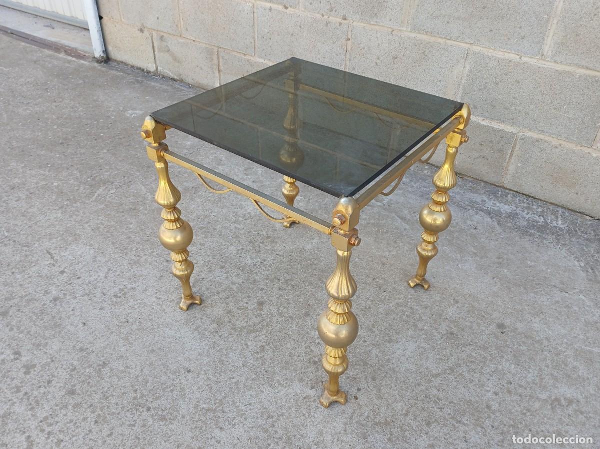 Antig&uuml;edades: Mesa auxiliar antigua estilo Luis XVI bronce lat&oacute;n. Mueble mesita met&aacute;lica antigua vintage. - Foto 3