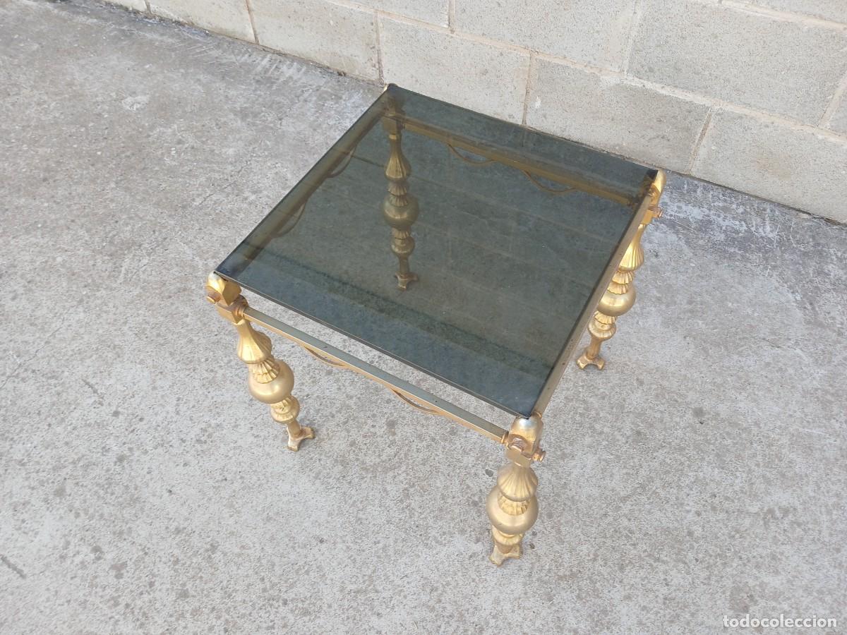Antig&uuml;edades: Mesa auxiliar antigua estilo Luis XVI bronce lat&oacute;n. Mueble mesita met&aacute;lica antigua vintage. - Foto 9
