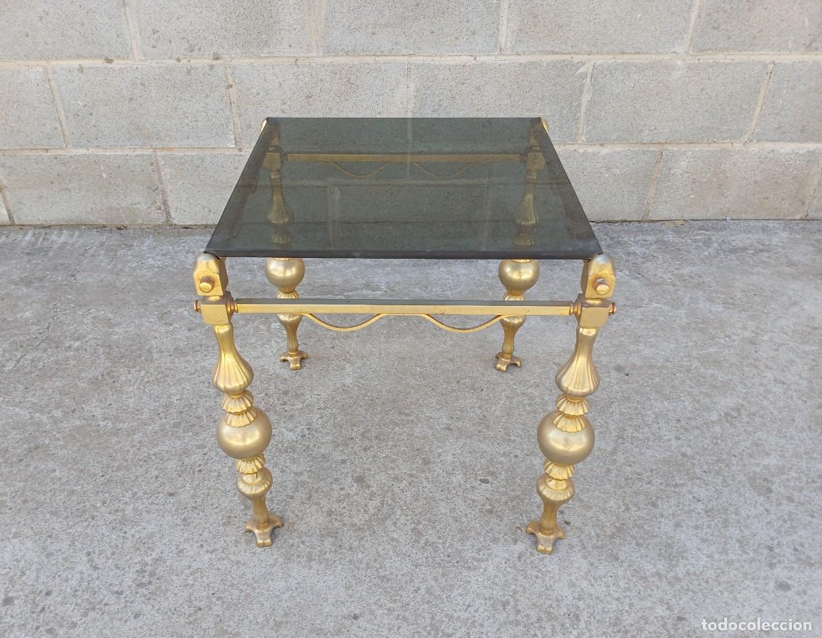 Antig&uuml;edades: Mesa auxiliar antigua estilo Luis XVI bronce lat&oacute;n. Mueble mesita met&aacute;lica antigua vintage. - Foto 7