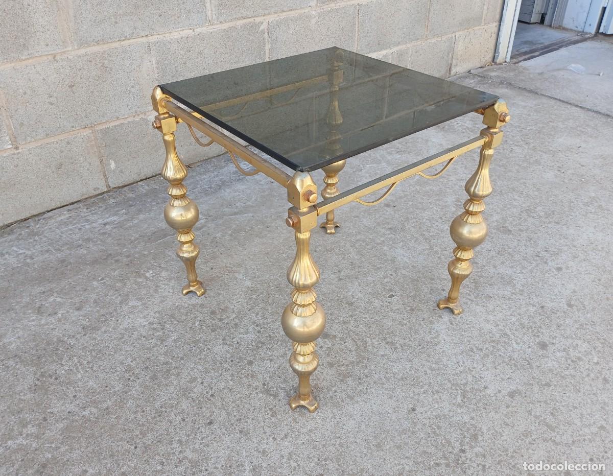 Antig&uuml;edades: Mesa auxiliar antigua estilo Luis XVI bronce lat&oacute;n. Mueble mesita met&aacute;lica antigua vintage. - Foto 10
