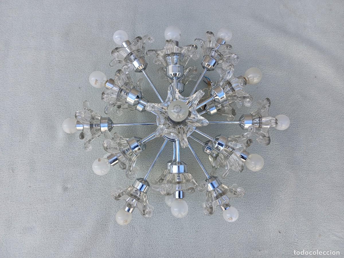 Antig&uuml;edades: L&aacute;mpara de techo antigua dise&ntilde;o Sputnik a&ntilde;os 70. L&aacute;mpara de ara&ntilde;a vintage cristal Murano Age Space.