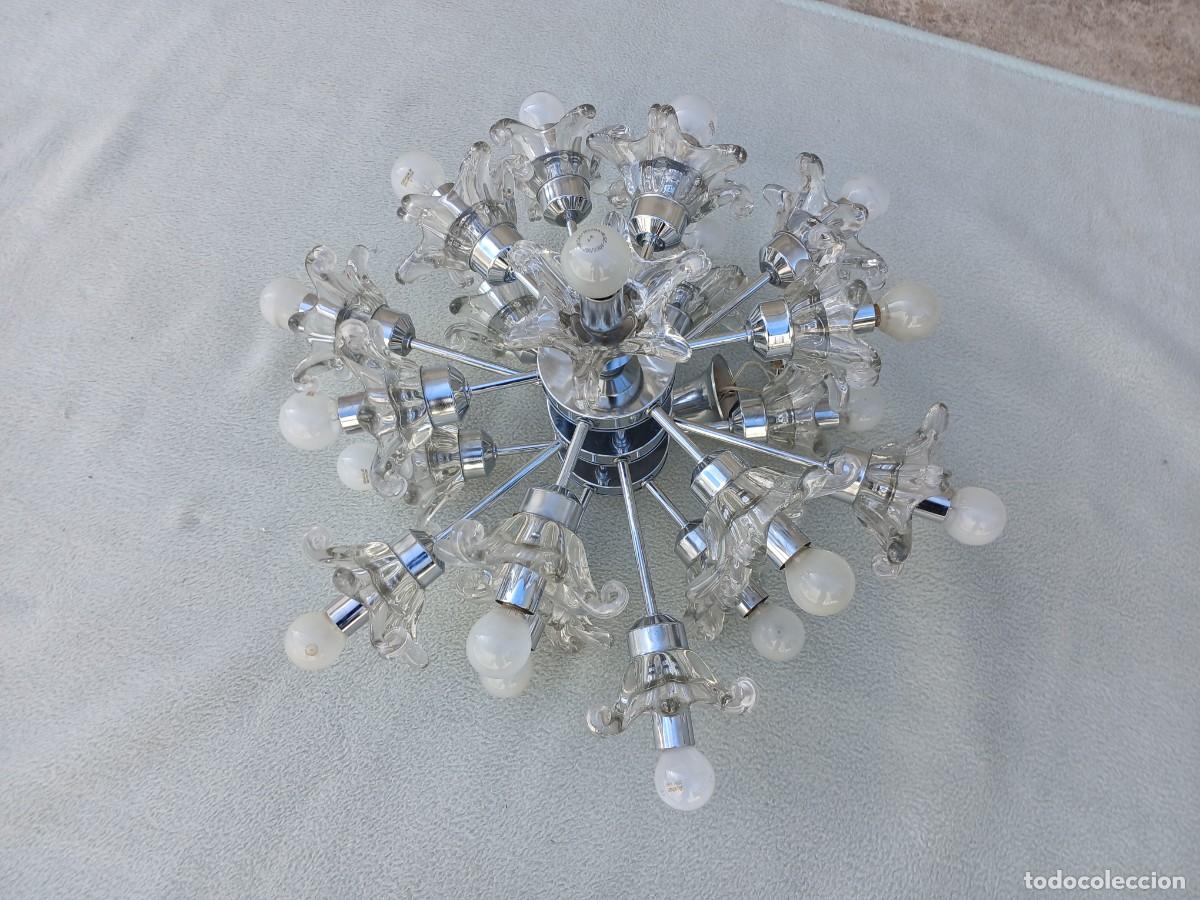 Antig&uuml;edades: L&aacute;mpara de techo antigua dise&ntilde;o Sputnik a&ntilde;os 70. L&aacute;mpara de ara&ntilde;a vintage cristal Murano Age Space. - Foto 4