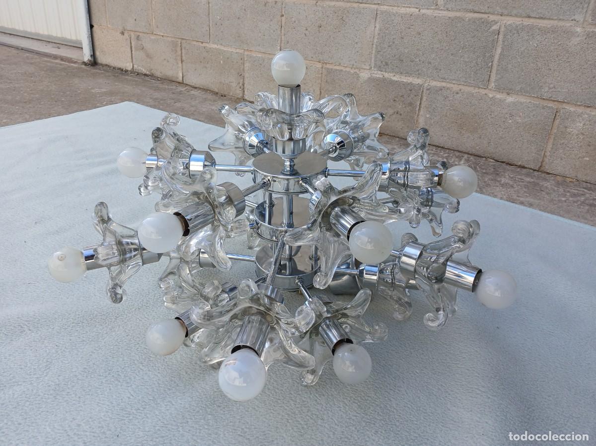 Antig&uuml;edades: L&aacute;mpara de techo antigua dise&ntilde;o Sputnik a&ntilde;os 70. L&aacute;mpara de ara&ntilde;a vintage cristal Murano Age Space. - Foto 5