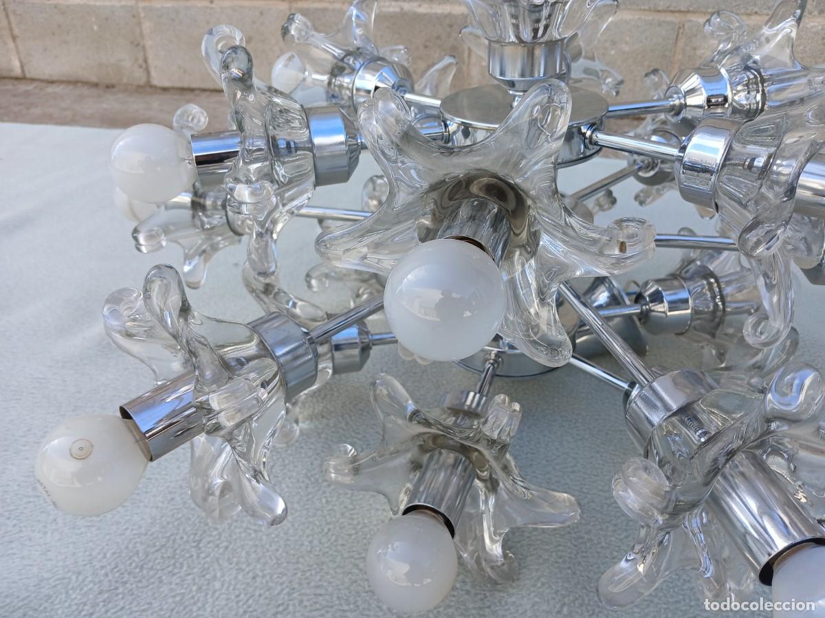Antig&uuml;edades: L&aacute;mpara de techo antigua dise&ntilde;o Sputnik a&ntilde;os 70. L&aacute;mpara de ara&ntilde;a vintage cristal Murano Age Space. - Foto 7