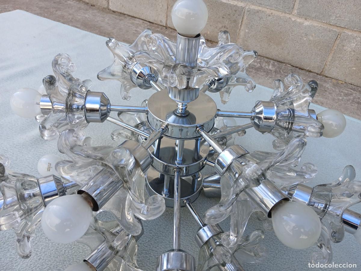 Antig&uuml;edades: L&aacute;mpara de techo antigua dise&ntilde;o Sputnik a&ntilde;os 70. L&aacute;mpara de ara&ntilde;a vintage cristal Murano Age Space. - Foto 9