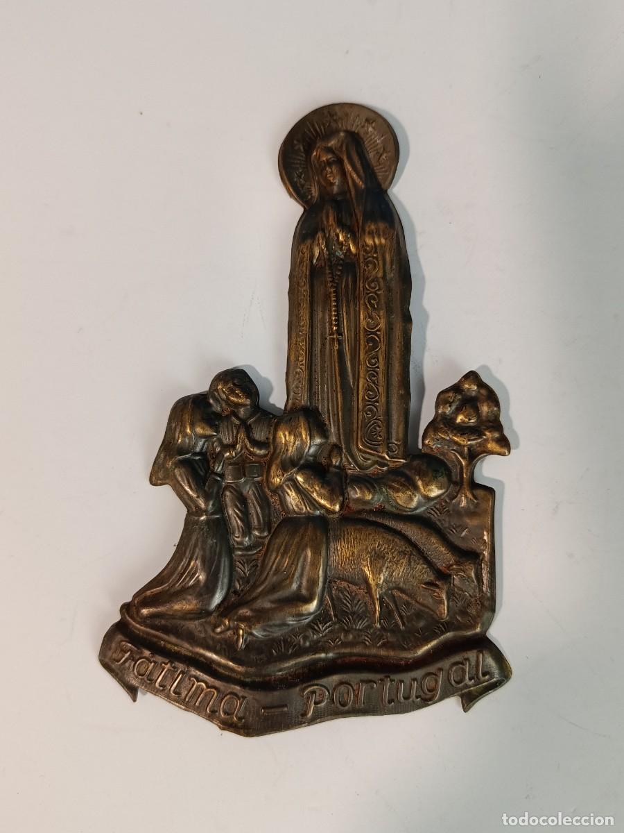 Antig&uuml;edades: PLACA DE LATON ANTIGUA DE LA VIRGEN DE FATIMA.PORTUGAL