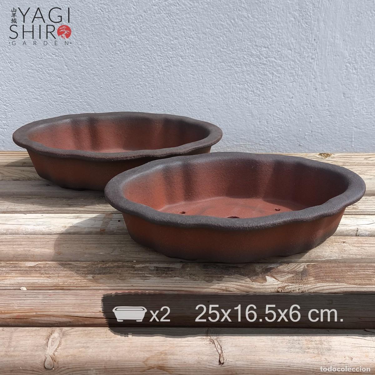 Antig&uuml;edades: Lote 2 Macetas Bons&aacute;i Yixing 25x16.5x6 cm