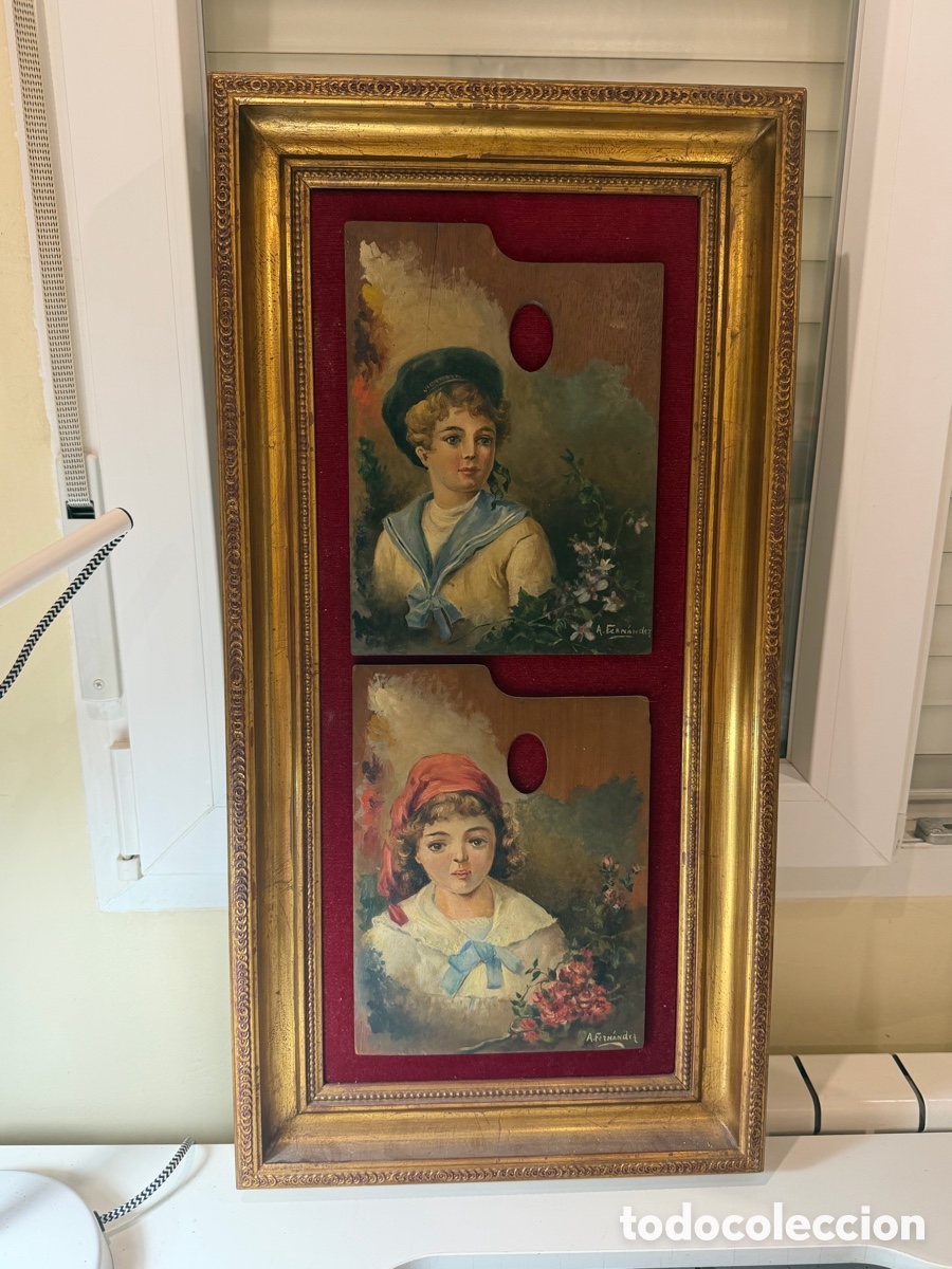 Antig&uuml;edades: Dos &oacute;leos paleta de pintor firmados A. Fern&aacute;ndez