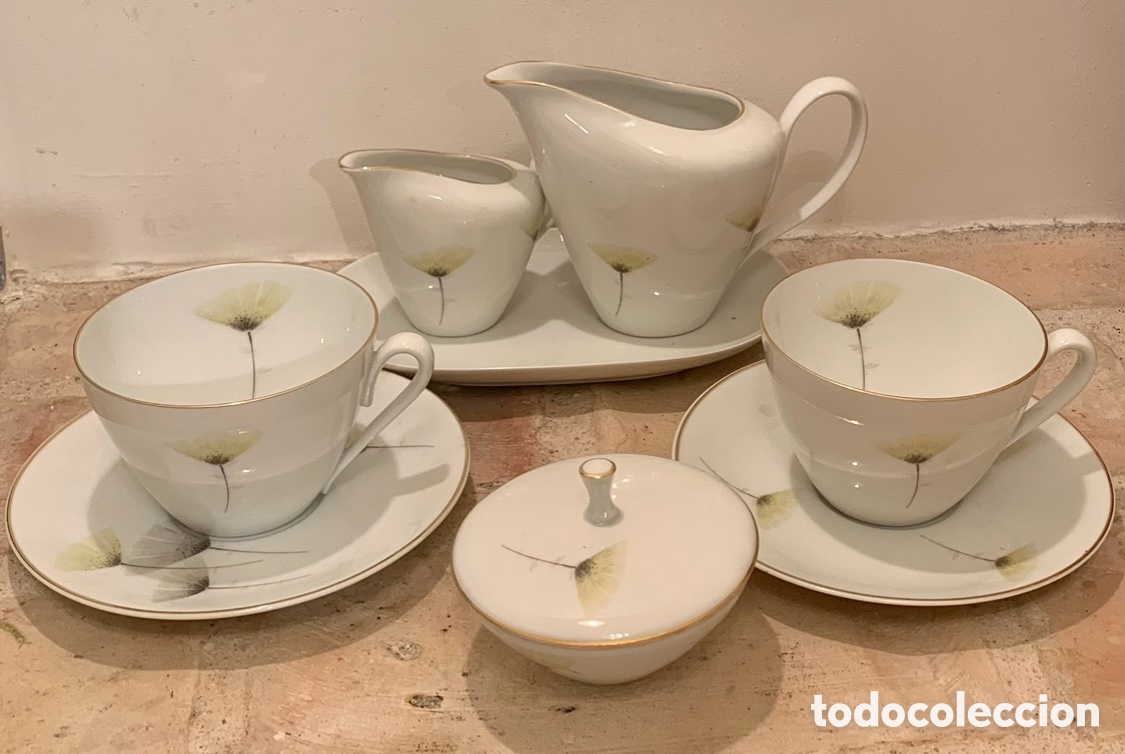 Antiguidades: Juego TU Y YO. Porcelana con borde dorado. Bidasoa. A&ntilde;os 50.