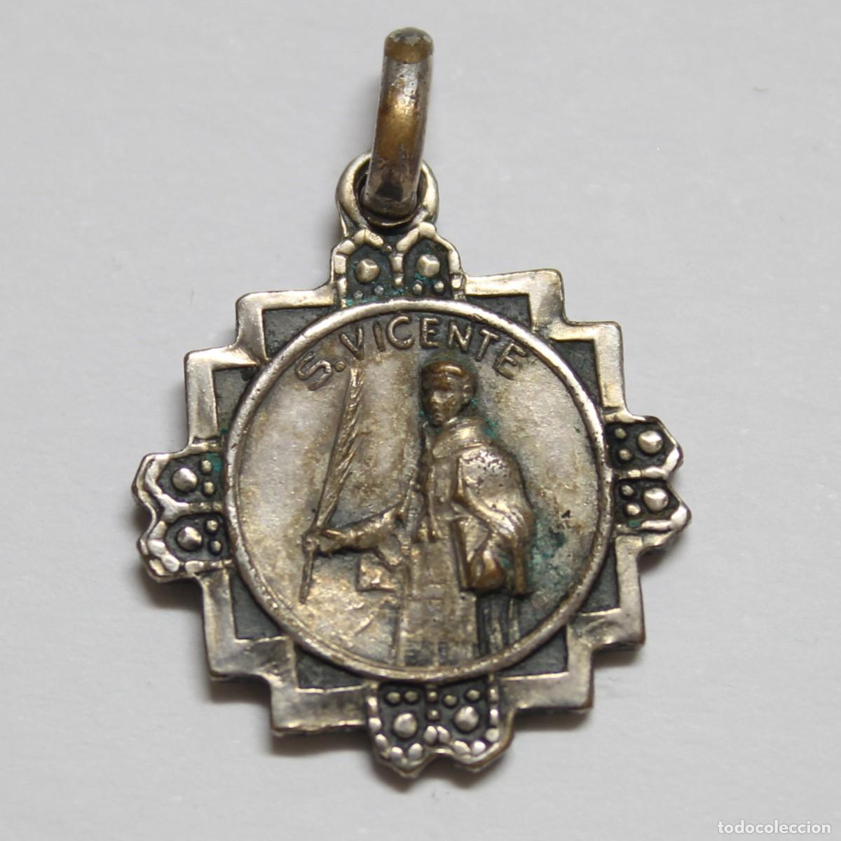 Antig&uuml;edades: Medalla Plata San Vicente y Santa Casilda Escapulario Religioso 17mm Antiguo