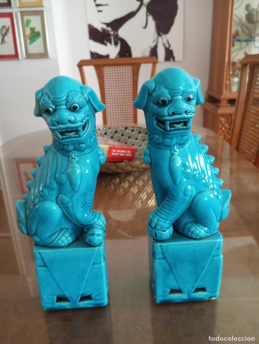 Antig&uuml;edades: PAREJA DE LEONES GUARDIANES CHINOS