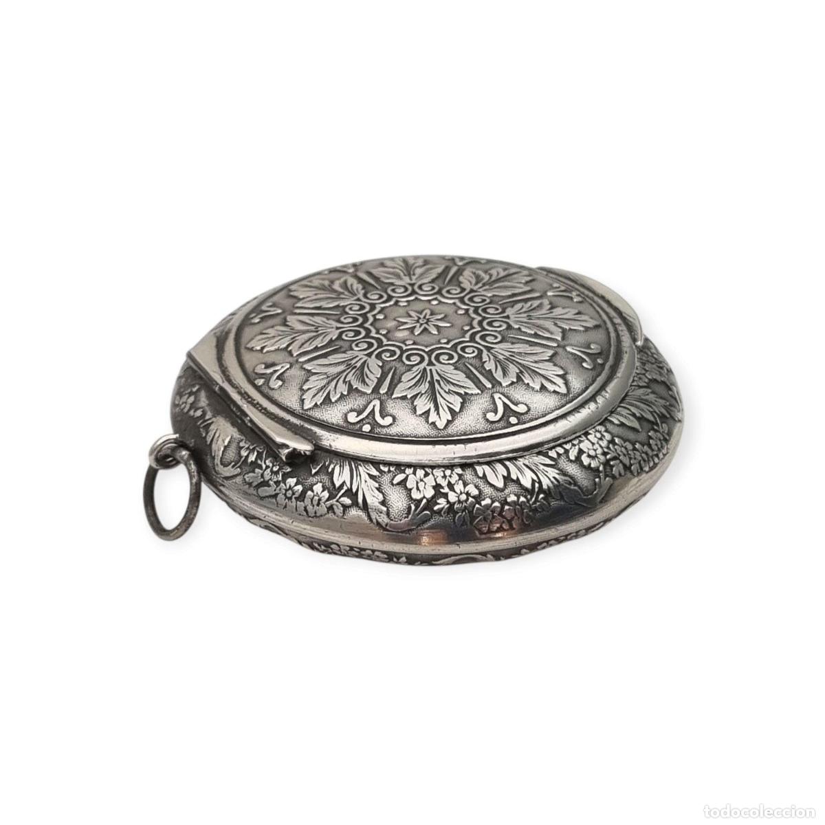 Antig&uuml;edades: Caja antigua de plata francesa para chatelaine con decoraci&oacute;n floral, ca. 1910&ndash;1930